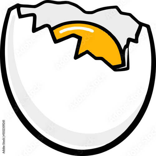 Vector design of broken egg with visible yolk and detailed cracked shell