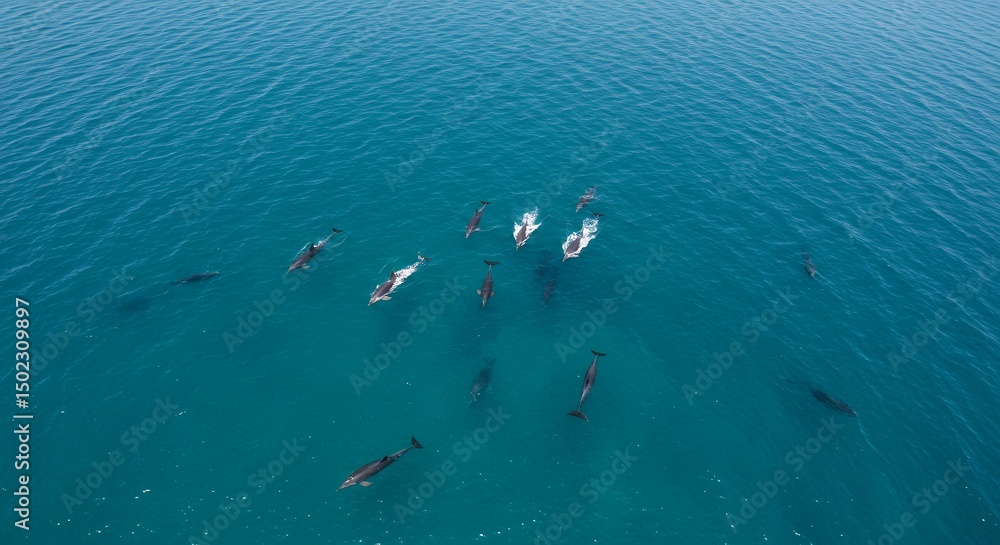 Naklejka premium Dolphin Pod Swimming in the Ocean