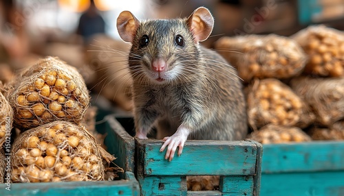 Fototapeta Naklejka Na Ścianę i Meble -  Curious rat amidst corn