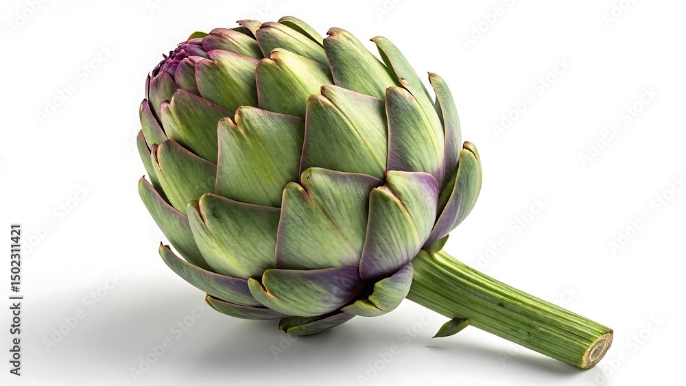 Fototapeta premium Fresh green artichoke, a healthy raw vegetable food, isolated on white