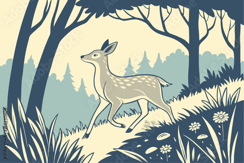 Deer in Nature Vector Art – Wilderness Wildlife Illustration