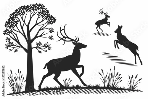 Minimalist Deer Silhouette Vector Set – Black Icon Bundle