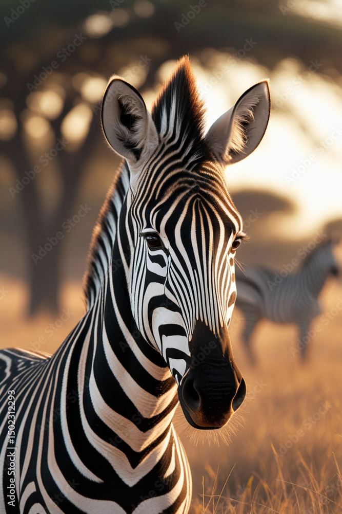 Naklejka premium zebra eating grass