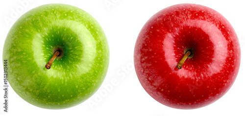 top view green and red apple isolated on white background