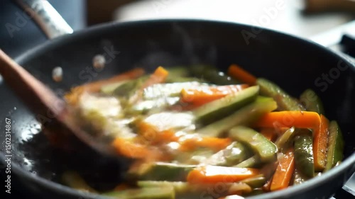 Seasoning vegetables in a pan