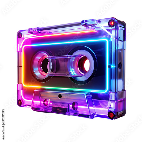 Neon Cassette Tape: Retro Music Background Image
