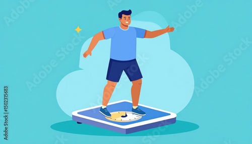 Man Exercising On Digital Weight Scale Illustration