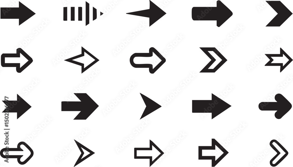 Collection of Black Arrows in Various Styles for UI Design Collection of Black Arrows in Various Styles for UI Design