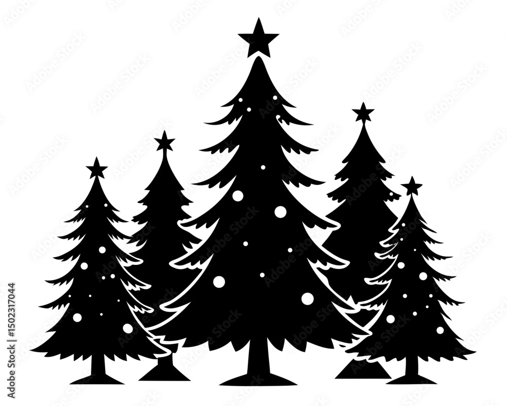 Obraz premium Holiday Tree Silhouette Vector Bundle – Christmas Tree Illustration SVG