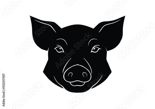 pig head silhouette vector, pig face cartoon icon illustration.
