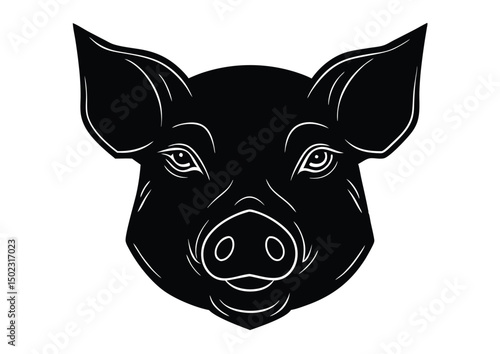 pig head silhouette vector, pig face cartoon icon illustration.