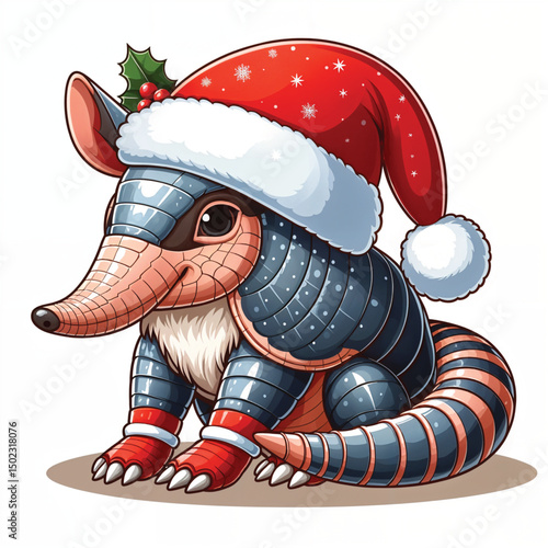 Christmas Armadillo Santa Hat Vector Illustration
