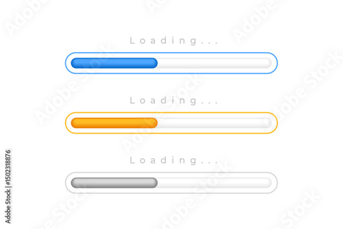 isolated 3d loading progress bar element in set of different color