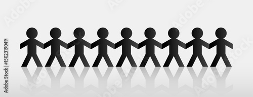 creative human social chain holding hand in papercut art