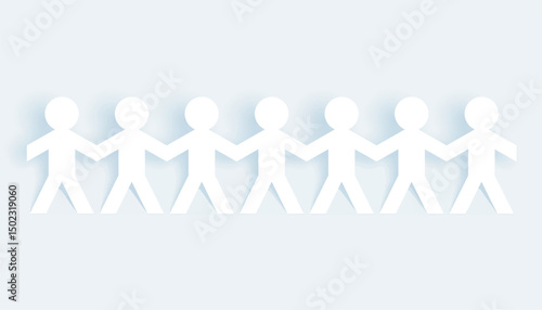 papercut style human group chain joining hand concept design