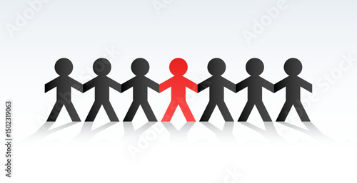 artistic human group chain joining hand teamwork concept in paper art