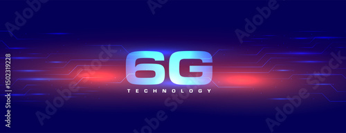 6g network digital tele communication banner with circuit lines