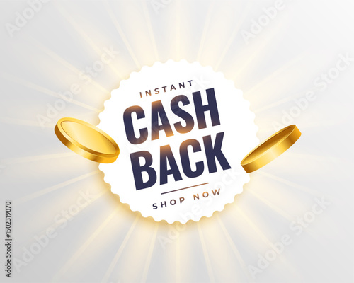 instant cashback bonus offer sticker with shiny golden coin