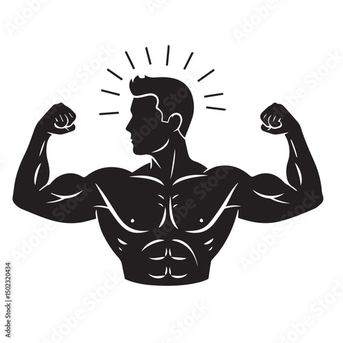 Silhouette of a muscular bodybuilder flexing arms fitness and strength illustration