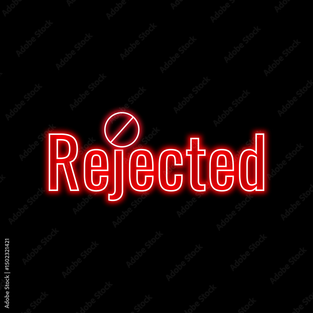 Obraz premium Rejected text neon sign | Profile verification Rejected badge | Rejected vector images