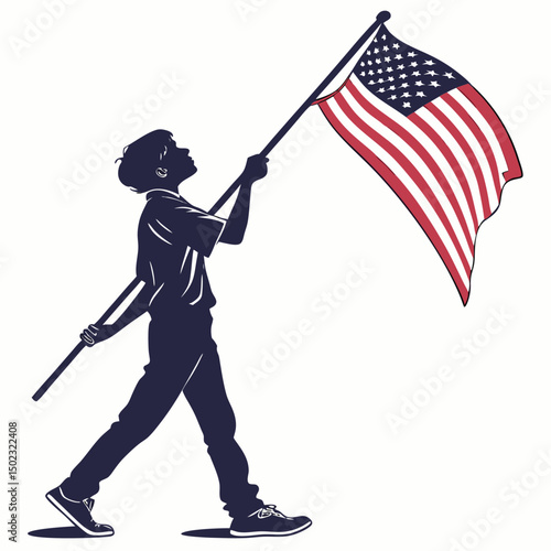 A Boy Holding the American Flag Celebrating Independence Day