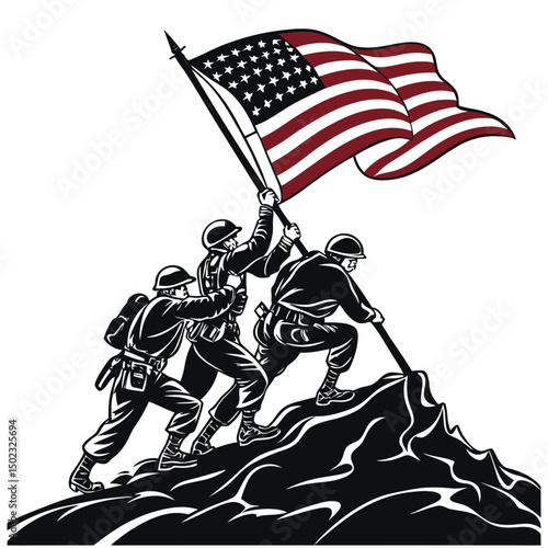 Raising the Flag on Iwo Jima in Monochrome