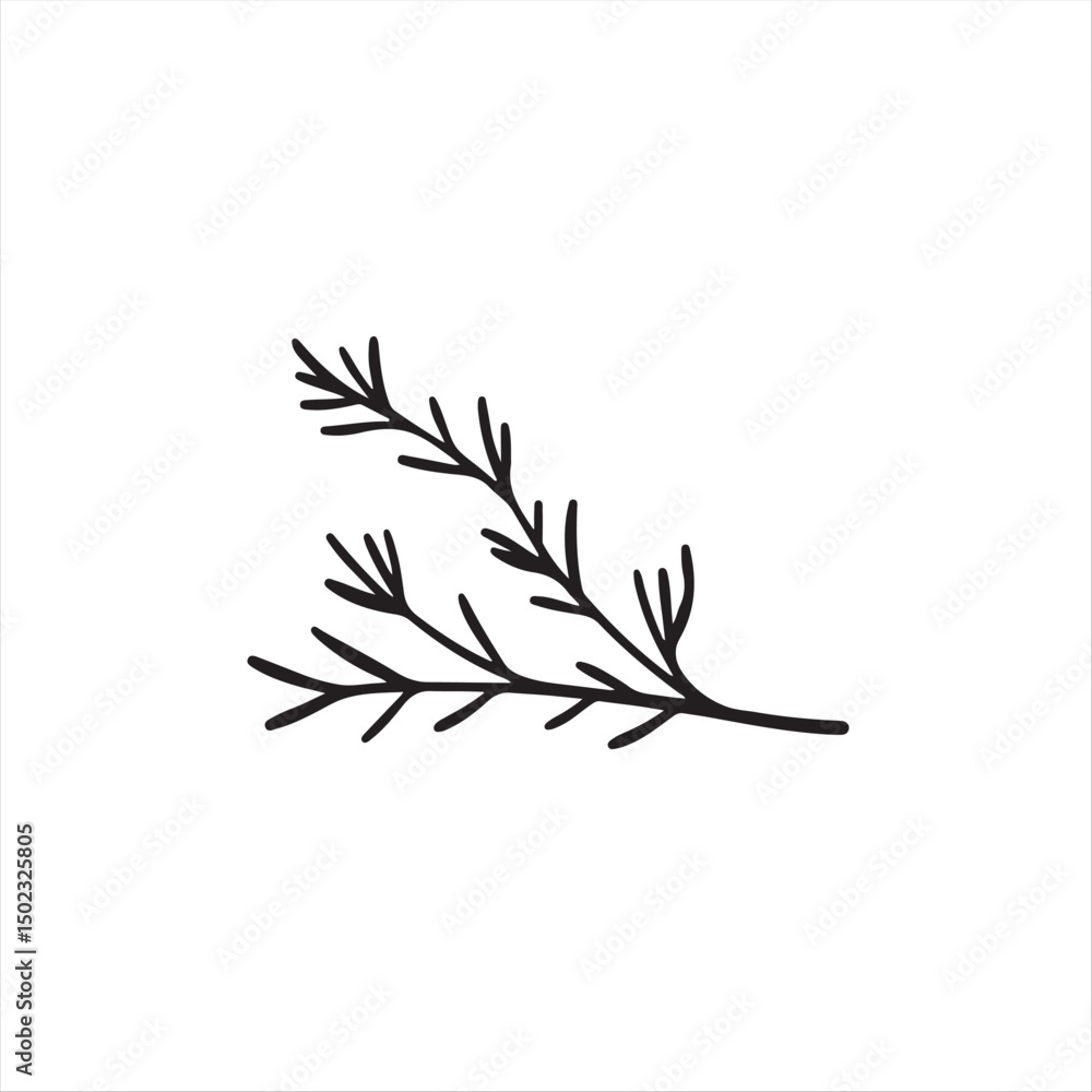 Naklejka premium A modern flat design, classic black and white vector silhouette of rosemary on a white background. The image employs simple, two-dimensional shapes for a timeless and elegant aesthetic.eps