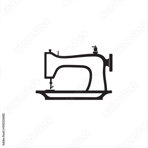 A timeless and elegant logo a black and white vector silhouette of a sewing machine against a white background. 