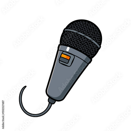Gray wired microphone cartoon illustration isolated on white background