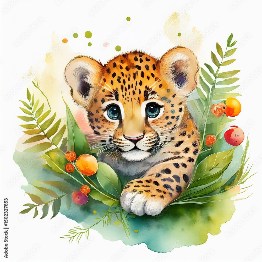 Fototapeta premium Adorable Leopard Illustration for Jungle and Safari-Themed Kids’ Decor