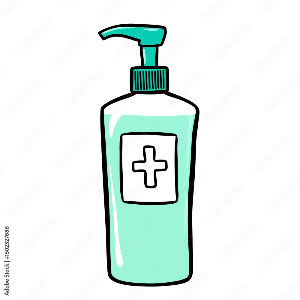 Hand sanitizer bottle cartoon illustration isolated on white background