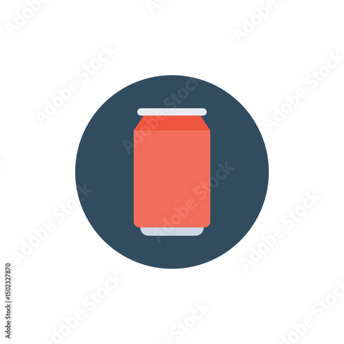 Flat icon of a red soda can with a dark blue circular background. Minimalist design representing a beverage, drink, or canned product ideal for apps, websites, or infographics.