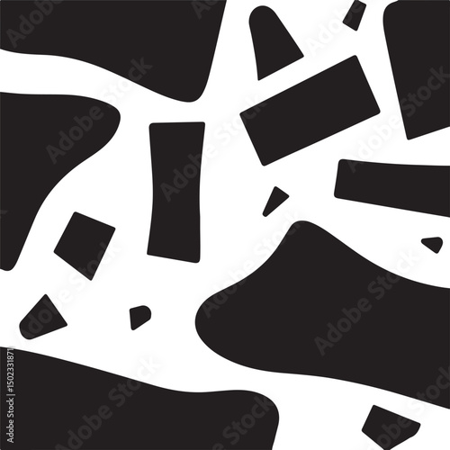 Elegant black and white vector illustration of chopped board silhouettes. Modern flat design, timeless aesthetic featuring simple two-dimensional shapes against a white backdrop