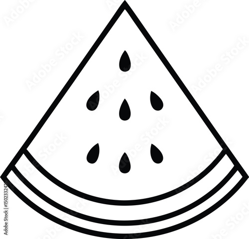  A minimalist monochrome illustration of a juicy watermelon slice, featuring crisp lines and a simple, elegant design to showcase a refreshing fruit.