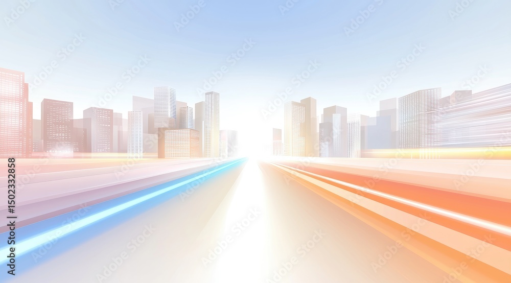 Fototapeta premium City road blurs into a bright future