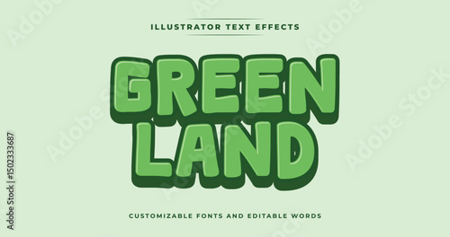 Green Land: Playful text effects with nature green scheme color. Perfect for food or cream product labels, poster, ads banner. Fun and vibrant vector design.