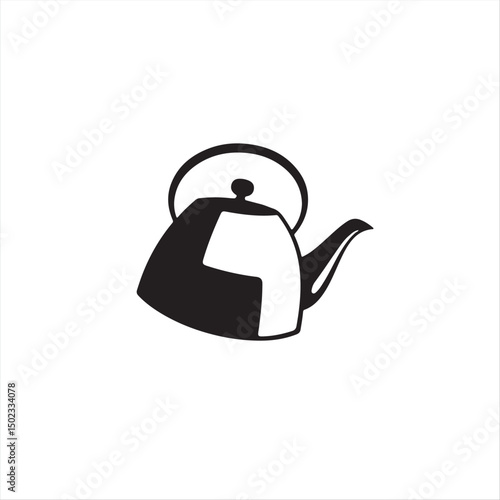 Timeless and elegant black and white vector logo a geometric silhouette of a pouring kettle, perfectly balanced and symmetrical, on a white background