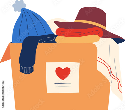 Donation Box with Winter Clothing Illustration