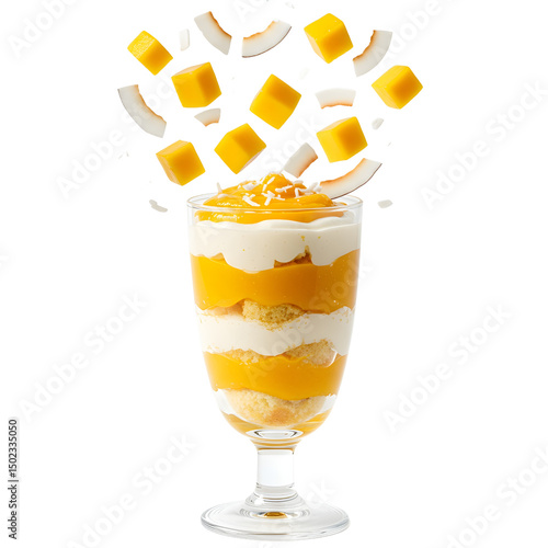 Layered Mango Coconut Parfait in Glass Cup
