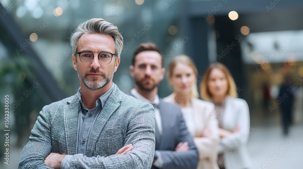 Fototapeta premium Smart Casual Business Team Standing with Arms Crossed in Office Space