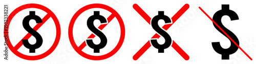 No dollar sign vector for anti-cost, money restriction, or zero price visuals. Ideal for free items, pricing policies, and forbidden financial symbol graphics.