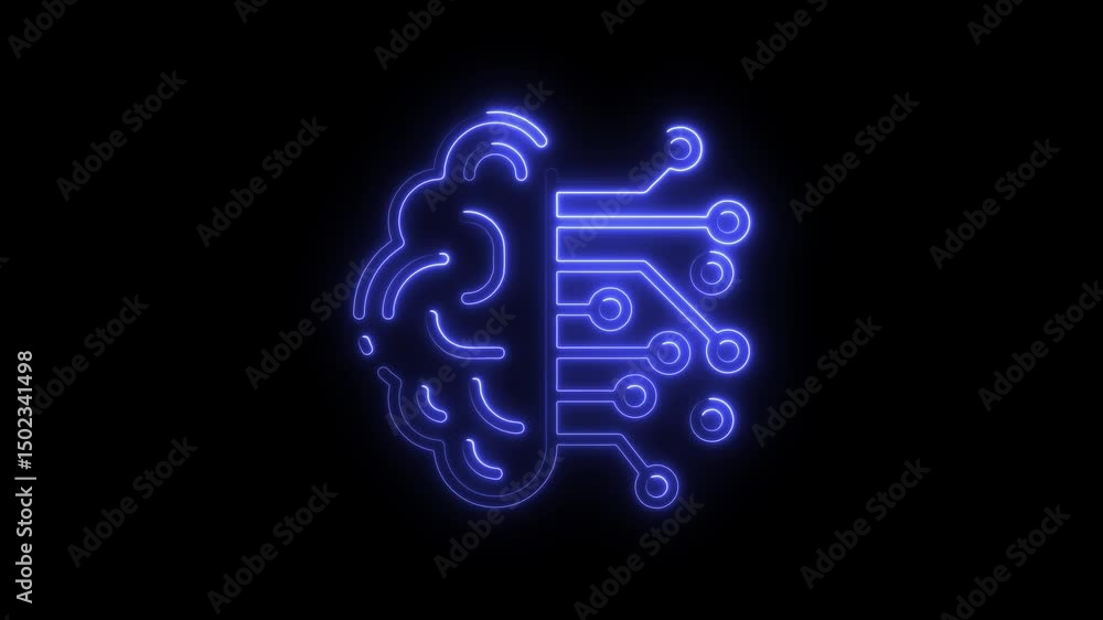 Glowing neon brain circuit board symbolizing artificial intelligence and technological innovation on black background Glowing neon brain circuit board symbolizing artificial intelligence and technological innovation on black background