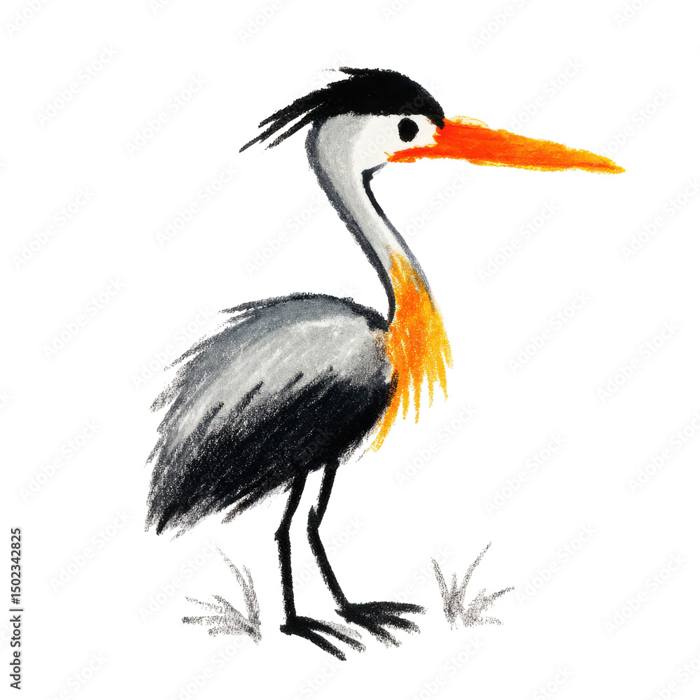 Bold and Simplistic Drawing of a Heron in Vibrant Colors, Perfect for Nature-Themed Projects and Illustrations Bold and Simplistic Drawing of a Heron in Vibrant Colors, Perfect for Nature-Themed Projects and Illustrations