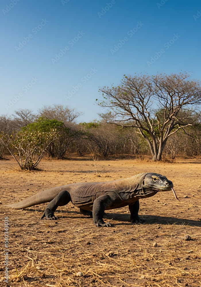 Fototapeta premium Majestic Komodo Dragon in its Natural Habitat A Stunning Wildlife Photograph