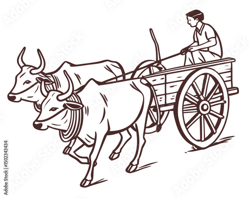 A Traditional Ox Cart and Driver Transporting Goods