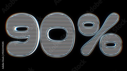 90% off. 90% off sale. 90% off 3D. up to 90% off. Sale banner. Sale text 3D. Isolated on black background.