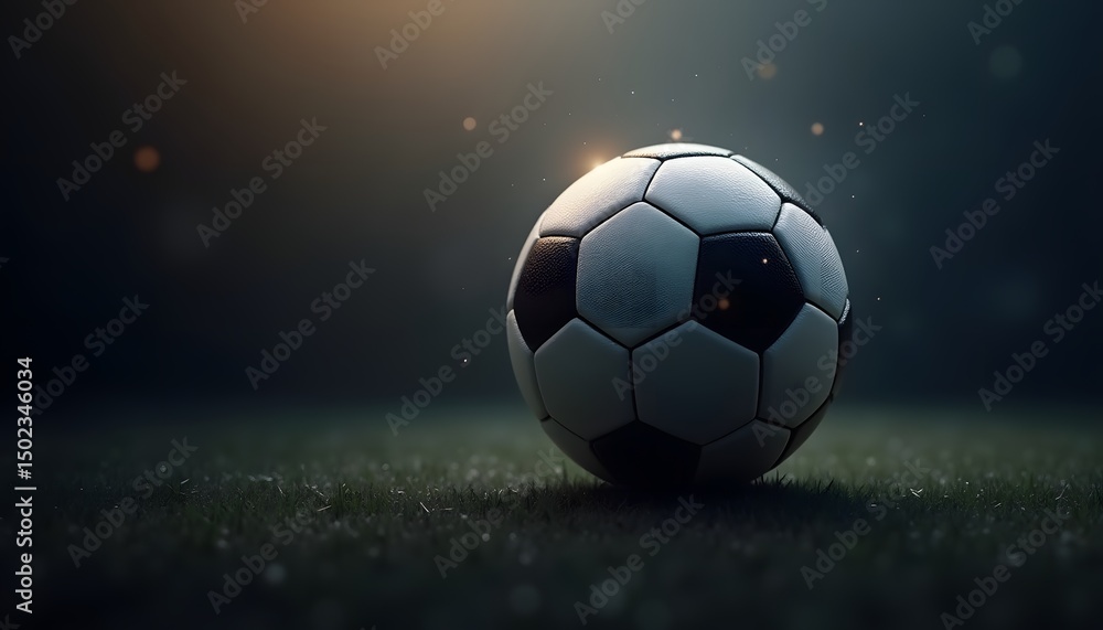 Fototapeta premium Soccer Ball on Grass Field with Soft Lighting