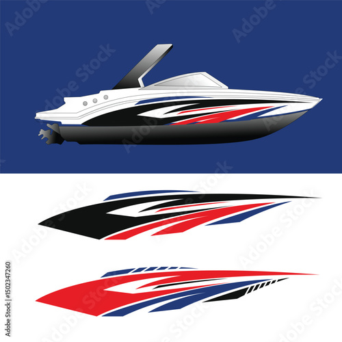 decal livery design for wrapping the body of a speedboat, yacht
