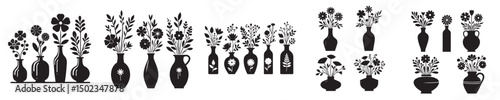 set of flower vase silhouette vectors