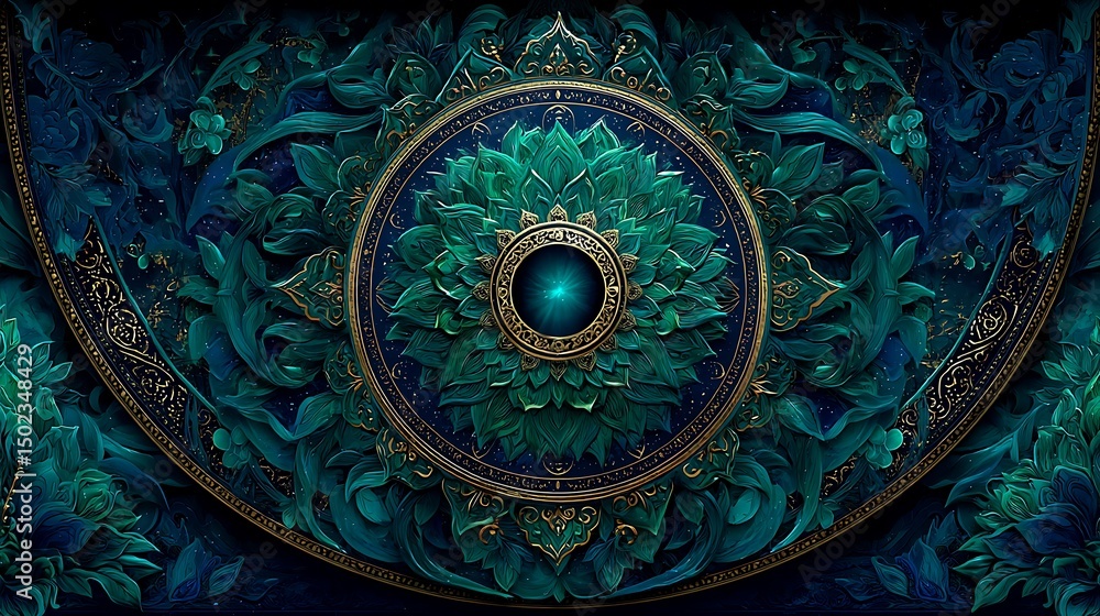 Fototapeta premium Luxury emerald green mandala layered with floral elements high resolution picture